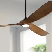 70" Kona Wind Modern Indoor Outdoor Ceiling Fan with LED Light Remote Black Koa