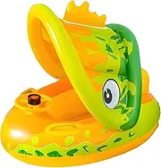 Toddler Swimming Float | Toddler Pool Swim Float Ring with Sun Canopy | Inflatable Boat-Shaped Raft with Steering Wheel | Summer Pool Swimming Ring for Kids Toddles