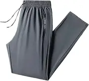 [Generic] Men Summer Ice Silk Trousers Casual Quick-Drying Breathable Sports Pants Outdoor High Elastic Sweatpants