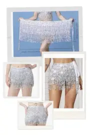 Belly Dance Skirt▪︎ Hip Scarf ▪︎Holographic Sequin Fringe Trim ▪︎Side Tie