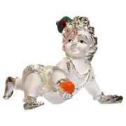 Handcrafted Polyresin Bal Krishna Showpiece ( White & Silver, Pack of 1 ) KU