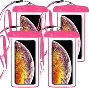 (4Pack) Universal Waterproof Case, CaseHQ Cellphone Dry Bag Pouch for iPhone 7 6s 6 Plus, SE 5s 5c 5, Galaxy s8 s7 s6 Edge, Note 5 4,LG G6 G5,HTC 10,Sony Nokia up to 6.0" Diagonal-Pink
