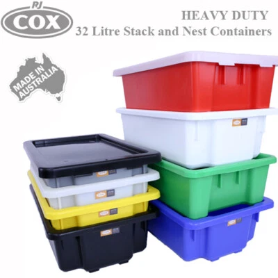 Small 32 Litre Stacking & Nesting Crate - Durable Polypropylene - Colour Options