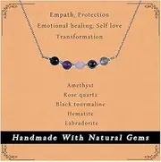 [Gracayfr] Empath Protection Healing Crystal Necklace Black Tourmaline Hematite Rose Quartz Amethyst Labradorite Necklace Spiritual Crystal Natural Stone Beaded Necklace Jewelry Gifts For Women