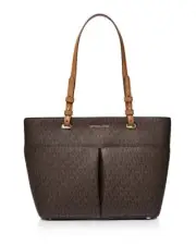 Michael Kors Bedford Medium Top Zip Pocket Tote Signature MK Logo Shoulder Bag