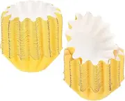 sourcing map 200Pcs Yellow Grease-Resistant Cupcake Liners Standard Heavy Duty Paper Muffins Baking Cups Wave Flared Wrappers for Party Wedding Birthday