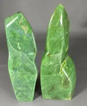 1201gram Tumble freeform top Quality crystals tower Nephrite Jade 2PC decoration