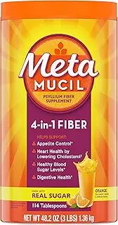 Metamucil Daily Fiber Supplement, Orange Smooth Sugar Psyllium Husk Fiber Powder, 114 Doses