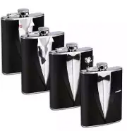 Groomsmen Hip Flask 8oz Stainless Steel Set of 4 Wedding Drinking Whiskey Tux