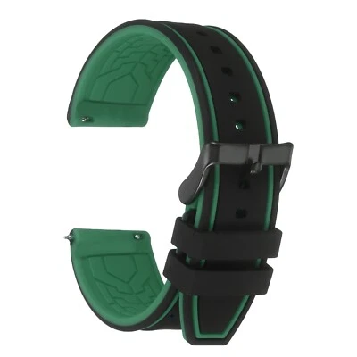 Silicone Watch Bands 20mm Soft Watch Bands with Frosted Buckle, Black Green