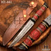 HUNTEX Handmade Damascus Blade, Pakkawood Handle, 350 mm Long Bushcraft Knife
