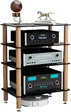 VFGFPTBTUK AV Media Stand Glass 3 4 Tier Stereo Rack Media Console Audio-Video Media Stand CD Player Stand for Record Player TV Box Black/White(Black,87cm-34in)