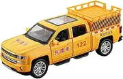 Die-cast 1:32 Aerial Work Truck Lift Truck Alloy Diecast Car Model 5 Doors Opened Pull Back Sound Light Simulation Vehicle Miniature Vehicle(Yellow)