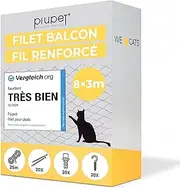 PiuPet® Cat Net Wire-Reinforced I 8x3m I Black I Included Fastening Set I Netting for Balcony and Window I Balcony Netting for Cats | Ideal for Catio Cat Outdoor Enclosures and Cat Window Guard