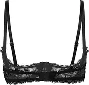 [Hedmy] Womens Sheer Lace Bralette 1/4 Cup Push Up Underwired Shelf Bra Unlined Transparent Bustier