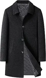 [Qolkmuiy-GJ] Men's Cashmere Elegant Long Coat Winter Handsome 2 Buttons Wool Trench Classic Business Quilted Lined Coats