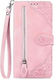[Monwutong] Zipper Storage Design Wallet Case for Motorola Edge 30, Skin Friendly Feel Leather Case with Magnetic Clasp and Muliti-Card Slots Holster for Motorola Edge 30,SZY Pink
