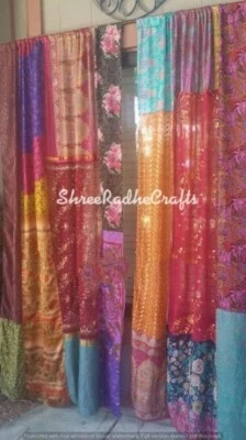 20 Pc Indian Old Recycle Silk Saree Boho Multi Curtain Door Drape Decor Curtain