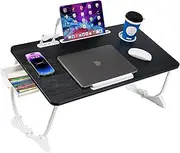 Adjustable Laptop Bed Desk with 4 USB Ports, Storage Drawer, Cup Holder, X-Large Foldable Bed Laptop Table Stand for Couch Sofa Floor, Portable Lap Desk Tray for Eating Reading Working Drawing Gaming