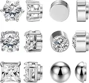 NEWITIN 6 Pairs Stainless Steel Magnetic Nose Stud Rings for Women Magnetic Nose Rings Women Clip on Nose Rings Non Piercing Nose Rings Inlaid Cubic Zirconia Fake Nose Ring for Women