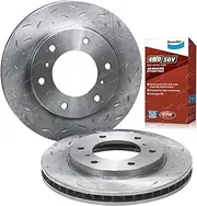 2 Slotted & Dimple Drilled Front Disc Brake Rotors + Bendix Pads for Mitsubishi Triton ML MN MQ & Challenger PB PC 4cyl 2.4L 4N15 4G64 2.5L 4D56T 3.2L 4M41T V6 3.5L 6G74 2007 to 2018