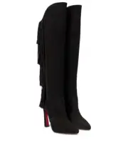Christian Louboutin BOOT LIONNE 100 Suede Fringe Over Knee High Boots Heel $1995
