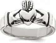 [JewelryWeb] 925 Sterling Silver Solid Polished Artisan Oxidized Irish Claddagh Celtic Trinity Knot Design Ring Size 9 Band Style-Ring for Women