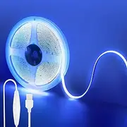 Clearhill 5V USB COB LED Strip Lights with Dimmable Switch,6.56FT/2M,Blue,320LEDs/M,8mm Width,Not Waterproof IP20,1.5M USB Switch Cable,for DIY Home Indoor Decoration