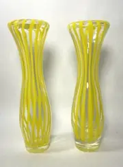 Crate & Barrel Glass Vases Canary Yellow Squeeze 10" Tall