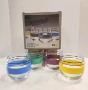Vtg Libbey Sociables DOF Glasses Roly Poly Old Fashioned Stripe Rocks Lowball