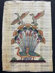Vintage Egyptian Papyrus Painting Geese and lotus flowers 9x13”