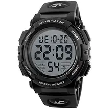 Men's Digital Sport Watch Waterproof Led Electronic Military Wrist Watch with Alarm Stopwatch Calendar Date Window (Black)