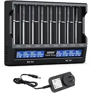 XTAR 21700 Charger 8 Slots, Universal Battery Charger for 1.2V Ni-MH AA AAA, 3.6V/3.7V Li-ion 14500 18700 26650, Intelligent LCD, 12V DC Input, 3.7V Output
