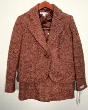 NWT $248 Pendleton Brown Tweed Wool 2pc Suit Set Skirt Jacket Size 2P Petite