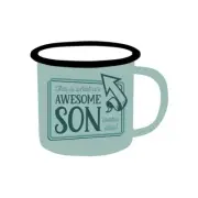 53620 THIS IS WHAT AN AWESOME SON LOOKS LIKE! 425ML ENAMEL COFFEE MUG TEA CUP
