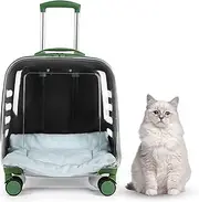 Clear Cat Carrier Suitcase with Wheels for Pet Travel, Transparent Hard Cat Carrier with Mat, Pet Carrier Luggage for Dogs, Cats, Parrots or Bunnies