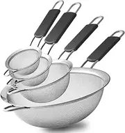 VICSDEP Fine Mesh Strainer Set of 4,Stainless Steel 8, 12, 16,20cm Strainers Wire Sieve Sifter with Insulated Handle Strainers for Kitchen Gadgets Tools
