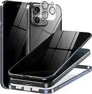 Magnetic Titanium Case for iPhone 15 with Privacy Screen Protector & Camera Lens Protector, Anti Peep Magnetic Adsorption Double Sided Tempered Glass Cover Anti Spy Phone Case for iPhone 15
