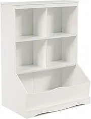 Costway 3-Tire Kids Toy Storage Cabinet, Children Bookshelf w/ 4 Cubbies & 1 Bin, Toy Box, Freestanding Display Bookcase for Playroom, Toy Rack Organizer for Bedroom, Kids Best Gift, White