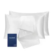 LINENOVA 2Pcs Silk Satin Pillowcases Queen Size 51x76cm - Pure white