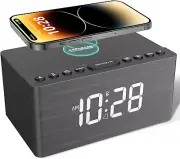 ANJANK Wooden Bluetooth Speaker Alarm Clock with Fm Radio, Grey+bluetooth
