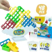 HLSM 48 Pcs Tetra Tower Game Balance Stacking Block Party Tetratower Game for Adults Kids Tetra Board Game 2 Players or More Family Games Parties Travel Team Building Games Toy (48pcs)