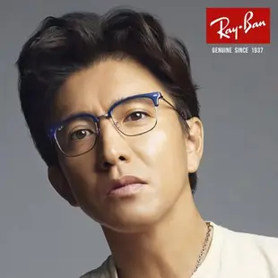 【RayBan】雷朋 木村拓哉同款 光學鏡框 眉框 方形框眼鏡 RX7216F 8210 53mm 藍/槍灰色