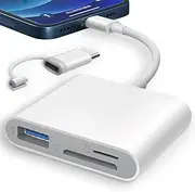 Micro SD Card and SD Card Reader for iPhone and iPad, Dual Connector Adapter with USB-A, Portable No-App Plug & Play, Double Card Slots, USB Female, Two-Way Transfer for Photographers
