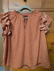 BCBG Paris XXL Multicolor Floral Boho Top, Flutter Ruffle Sleeves