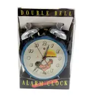 1980's Chunlei Mechanical Animated Double Bell Blue Rooster Alarm Clock