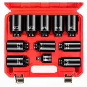 1/2" Drive Deep Large Impact Socket Set, 11-Piece Spindle Axle Nut Wheel Wren...