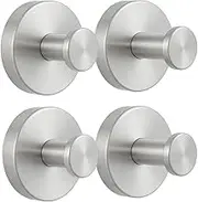 Vacuum Suction Cup Hooks – Heavy Duty No-Drill Towel & Coat Hanger for Bathroom, Kitchen, Door, or Wall – Stainless Steel Rack for Robes, Loofahs, Wreaths, Decoration – (Set of 4 Silver)