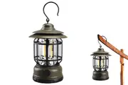 Retro Tent Camping Light LED Lantern Outdoor Portable Rechargeable Night Lamp-Green