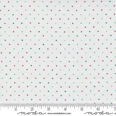 MODA #24106 32M "TWINKLE TINY CHRISTMAS METALLIC STARS ON WHITE BTY
